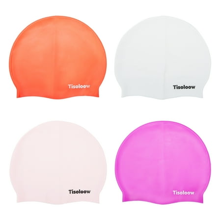 Tisoloow Kids Swim Caps for Boys Girls Waterproof Bathing Caps Durable Non-Slip Swimming Pool Cap Elastic Swimming Cap Pink&Purple&Red&White One Size