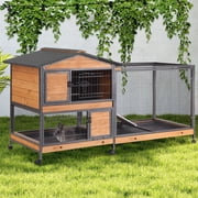Aivituvin 62" Rabbit Hutch with Wheels for Outdoor & Indoor, 2-Story Bunny Cage with Pull Out Tray, Chew-Proof Ramp, Waterproof Roof, Orange