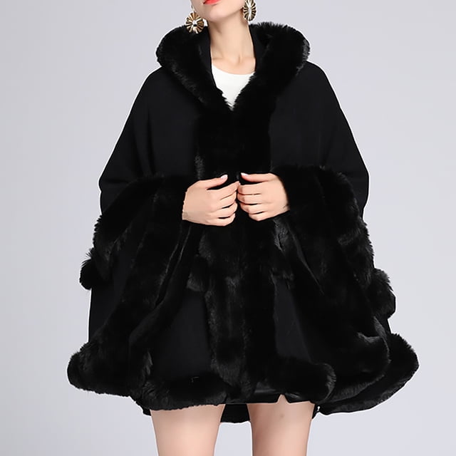 Poncho Cape à Capuche pour Femmes, Fausse Fourrure, Cardigan Sans Manches, Mode