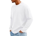 thumbnail image 4 of Domuza Shirts for Men Loose Fit Crew Neck Long Sleeve Cotton Blend T-Shirts Spring Fall Stylish Casual Knitted Solid Basic Tops White M, 4 of 6