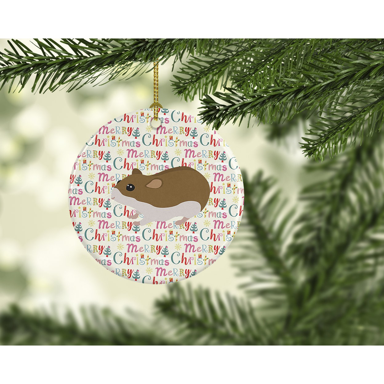 Chinese Hamster Christmas Ceramic Ornament 2.8 in x 2.8 in