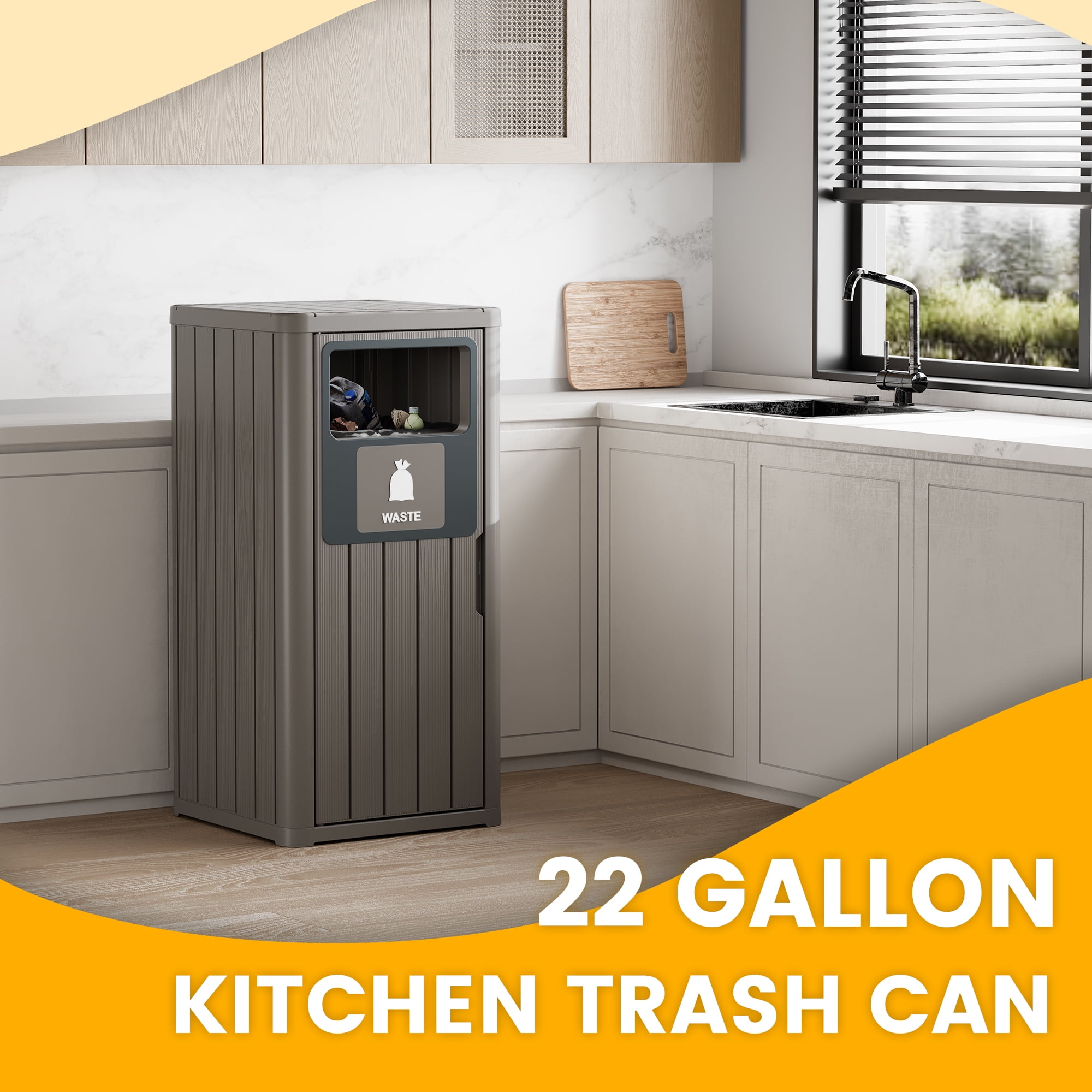 Bifanuo 42 Gallon Trash Can – Durable, Waterproof Resin Garbage Bin for Indoor & Outdoor Use, Weather-Resistant Commercial Trash Can for Patio, Kitchen, 1-Pack