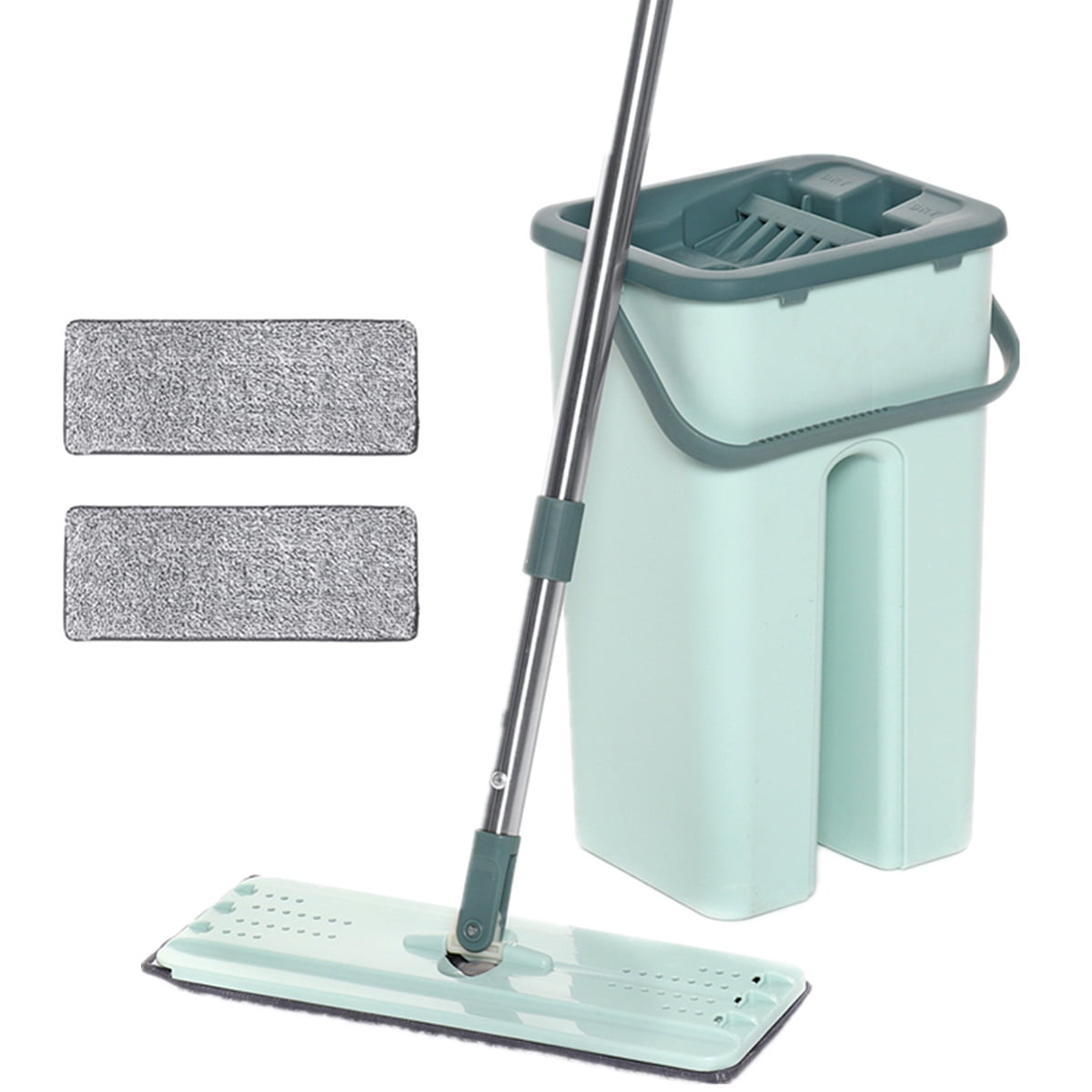 Microfiber Flat Mop with Bucket, with 2 Reusable Mop Pads, Cleaning