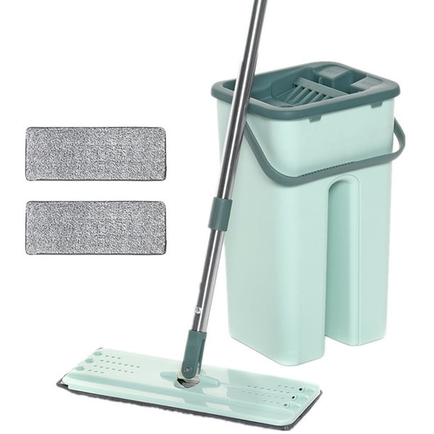 Microfiber Flat Mop with Bucket, with 2 Reusable Mop Pads, Cleaning