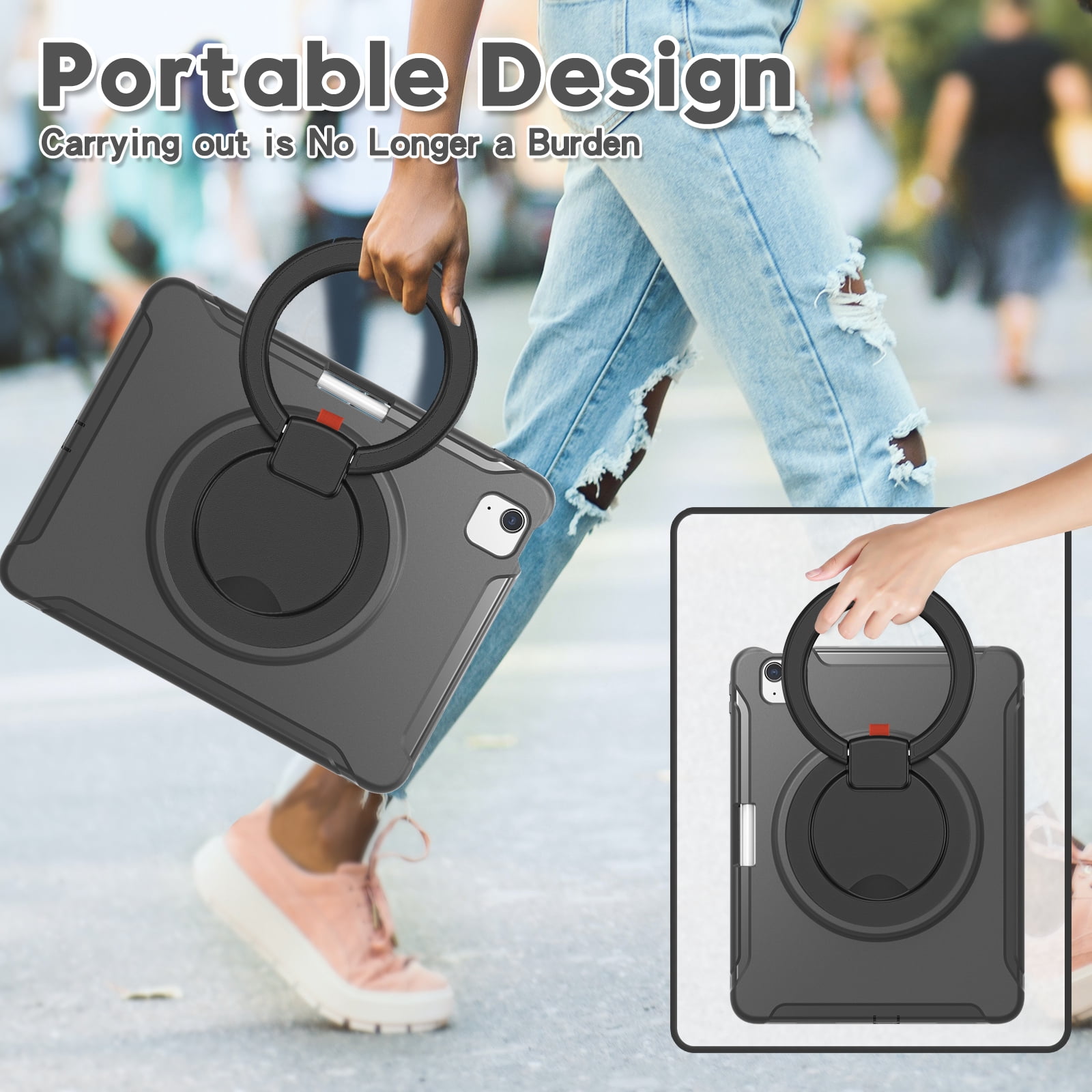 Allytechgroup iPad Air 11" 2026/2025/2024 Case M4 M3 M2, Heavy Duty Shockproof Kickstand Handle [Pencil Holder] Protective Durable Kids Friendly Case Cover for Apple iPad Air 11", Black