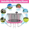 thumbnail image 6 of 12ft Trampoline with Safety Enclosure, SEGMART Upgrade Outdoor Trampoline with Basketball Hoop, Heavy Duty Back Yard Trampoline with Ladder for Kids and Adults, Pink, 6 of 10