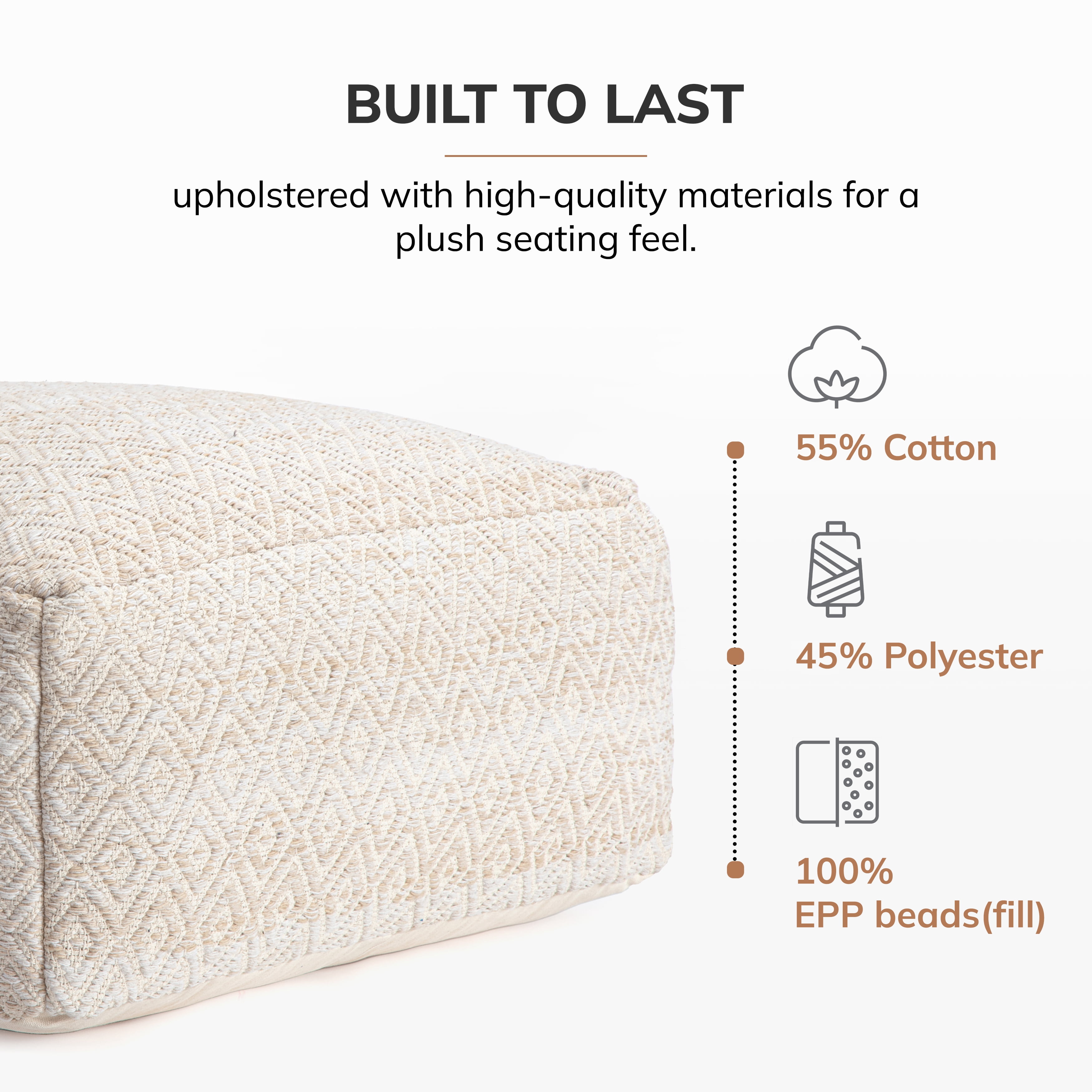 Anji Mountain Tawny Beige Cotton Polyester Square Poufs