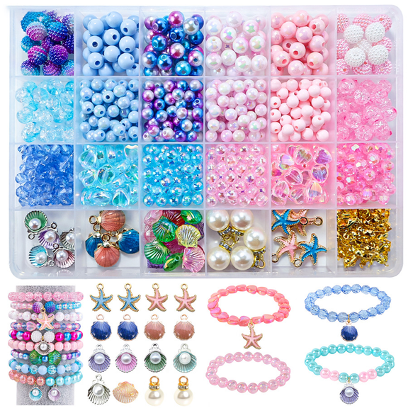 HEYMKGO Ocean Series Jewelry Making Kit - Enamel Shell & Starfish Pendant Beads for DIY Bracelet & Necklace Crafts, Creative Teen Gift for Bead Enthusiasts