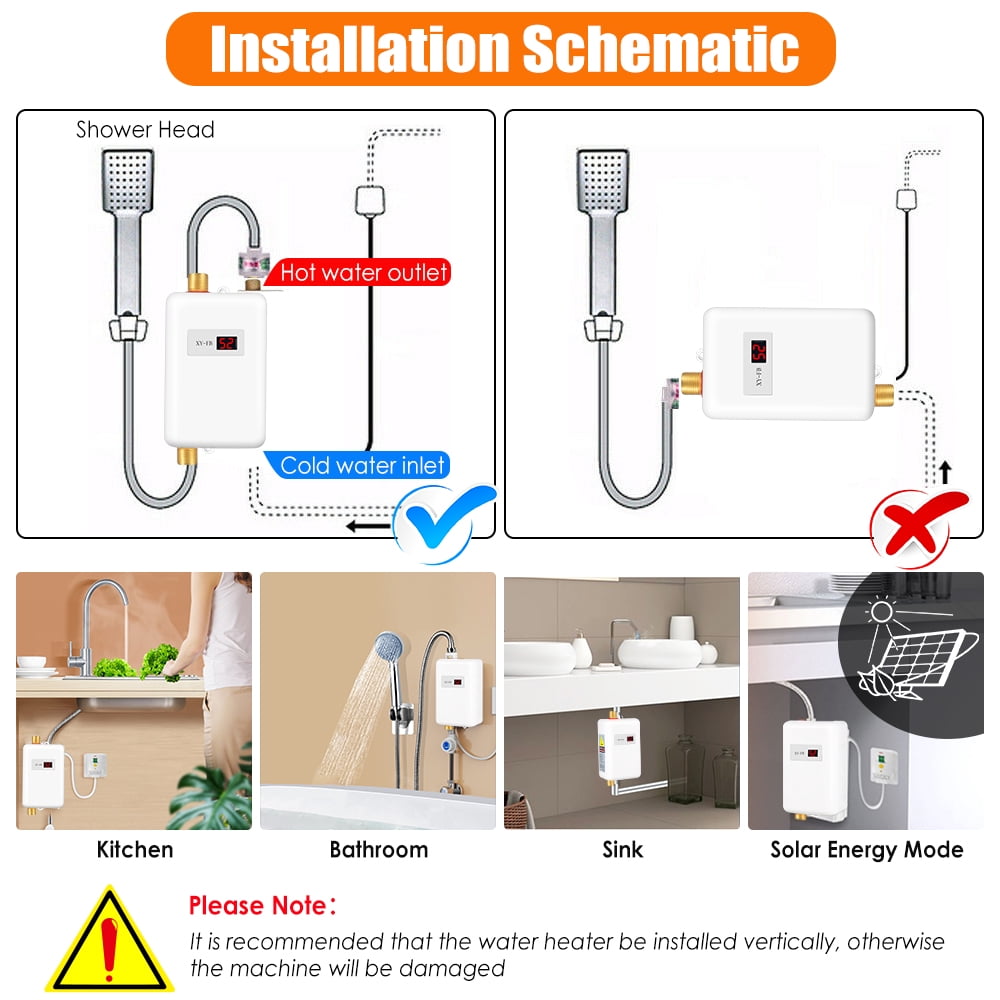 JahyShow 3000W Electric Tankless Instant Hot Water Heater for Bathroom Kitchen