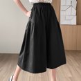 thumbnail image 2 of Women's Wide Leg Capris Fshion Elastic Waist Solid Pants with Pockets High Waist Casual Dress Crop Pants Loose Fit Trousers(Free Size,Black), 2 of 5