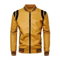 thumbnail image 4 of Chaqueta de cuero de motocicleta para hombre, abrigo de motociclista de retazos, chaquetas de invierno, abrigos cálidos de lana casuales, prendas de vestir sueltas a rayas, 4 of 5