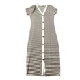 thumbnail image 4 of JBXKXYW Summer Dresses for Women 2024 Women's Casual Dresses Short Sleeve Striped Midi Dress Decorated Buttons Ribbed Knit Dress Party Dress Summer Dresses Sundress (Coffee,S), 4 of 5