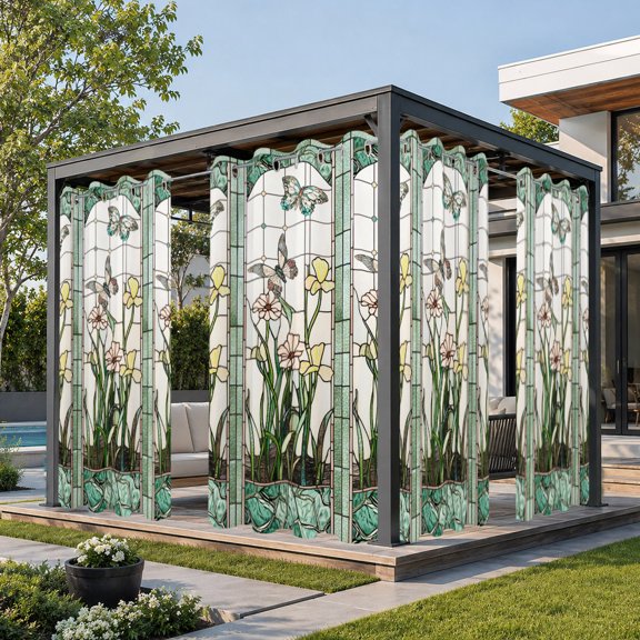 Outdoor Curtains for Patio Country Butterfly Spring Flower Leaves Waterproof Outside Curtain Grommet Drapes Vintage Green Plants Blackout Curtains for Porch Gazebo Pergola Cabana,2 Panels,54"x95"
