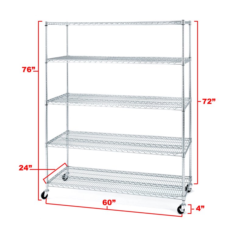 Seville Classics UltraDurable Commercial-Grade 5-Tier NSF-Certified Steel  Wire Shelving with Wheels, 24 W x 18 D x 72 H - Bed Bath & Beyond -  11911043