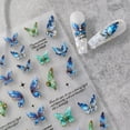 thumbnail image 2 of Pegatina acrílica grabada para uñas, diseño de mariposa verde y azul, deslizadores de transferencia de uñas autoadhesivos, envolturas para manicura, láminas Z0670, 2 of 4