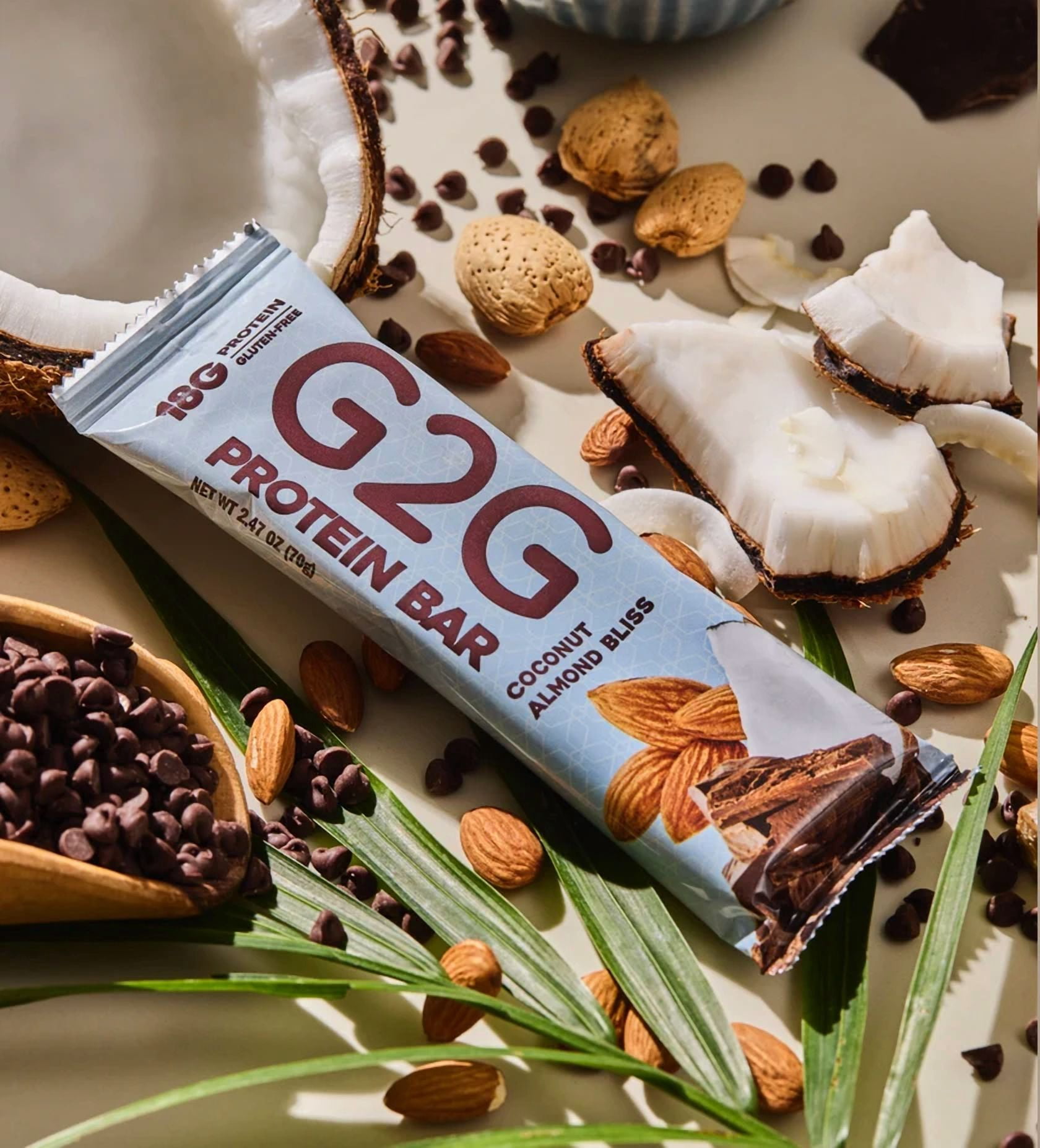 G2G Protein Bar, Coconut Almond Bliss, Gluten-Free, Clean Ingredients, Refrigerated for Freshness, (Pack of 8)