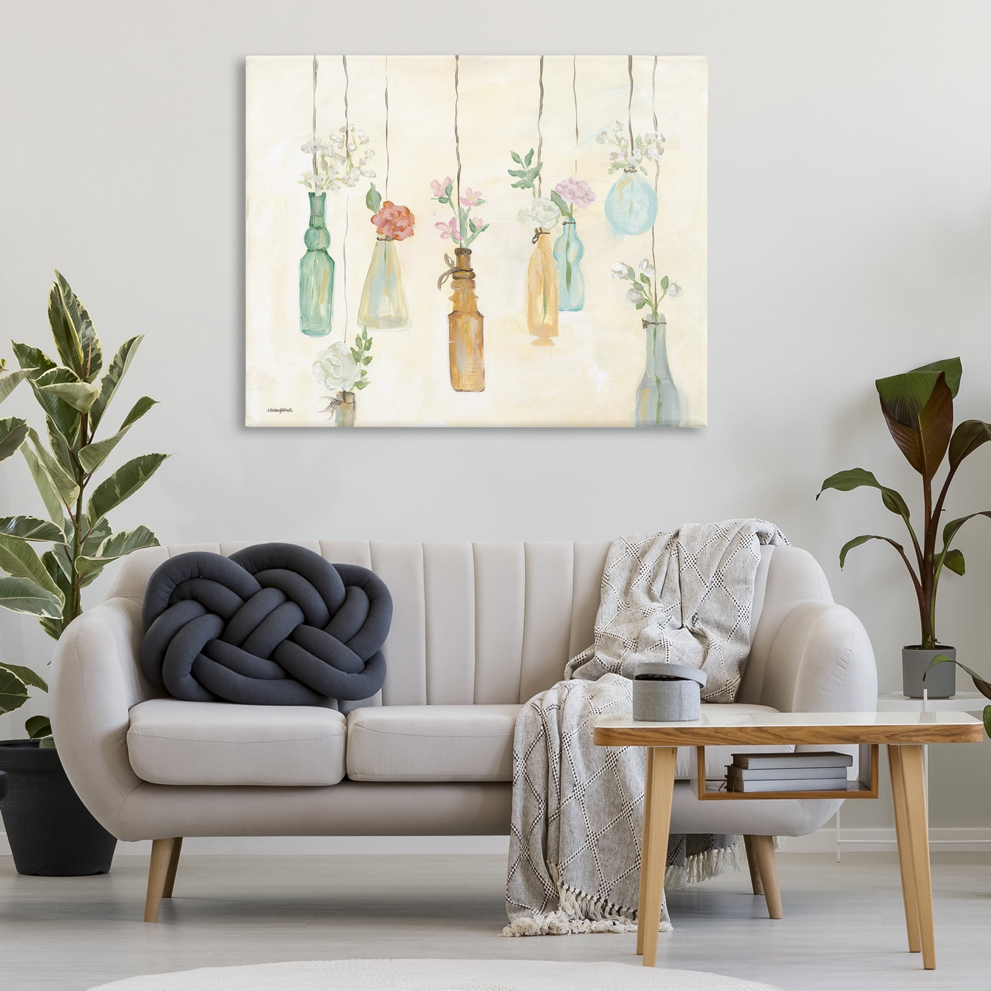 Stupell Industries Hanging Floral Bottles Botanical & Floral Painting Gallery Wrapped Canvas Art Print Wall Art, 48 x 36