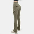 thumbnail image 2 of GEWSEY Women Workout Flare Leggings with Pockets Hidden Scrunch High Waisted Cargo Gym Yoga No Front Seam Leggings (Green, L), 2 of 7