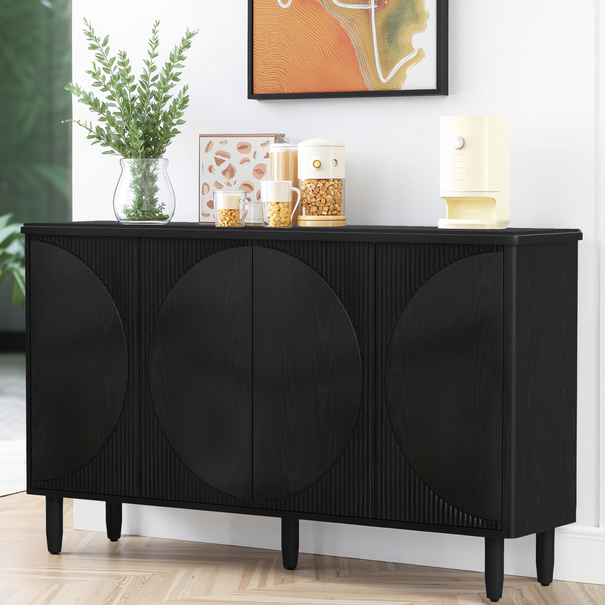 MAYEERTY Spacious Countertop Buffet Cabinet 4-Tier Storage for Dishware Utensils