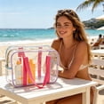 thumbnail image 3 of Macaron Color Clear PVC Cosmetic Tote Bag, Waterproof Transparent Travel Toiletry Organizer, Portable Makeup Bag for Beach Swimming Shower Gym Travel Storage, 3 of 6