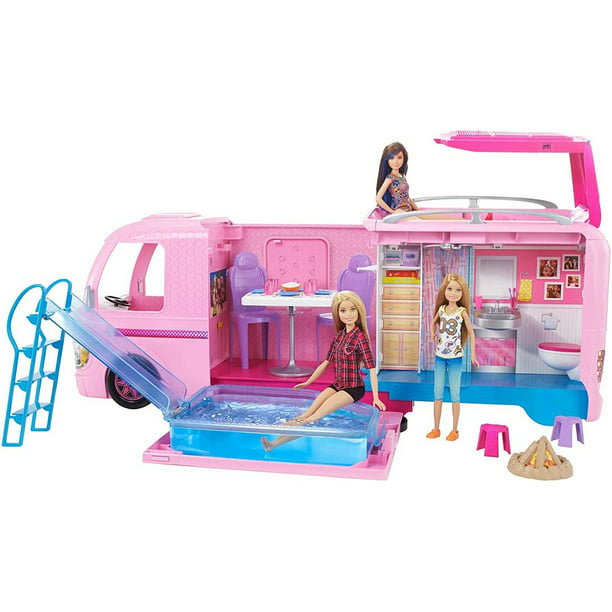 draagbaar Voorkomen reservering Barbie Camper Pops Out into Play Set with Pool! - Walmart.com