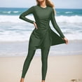 thumbnail image 2 of HNMKIU Swimsuits for Women Two Piece Full Coverage with UPF 50+ Sun Protection Long Sleeve Top and Swim Pants Women's Swimwear Green,M, 2 of 4