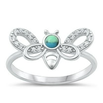 CHOOSE YOUR COLOR White CZ Simulated Turquoise Honey Bumble Bee Ring 925 Sterling Silver Band Female Size 4