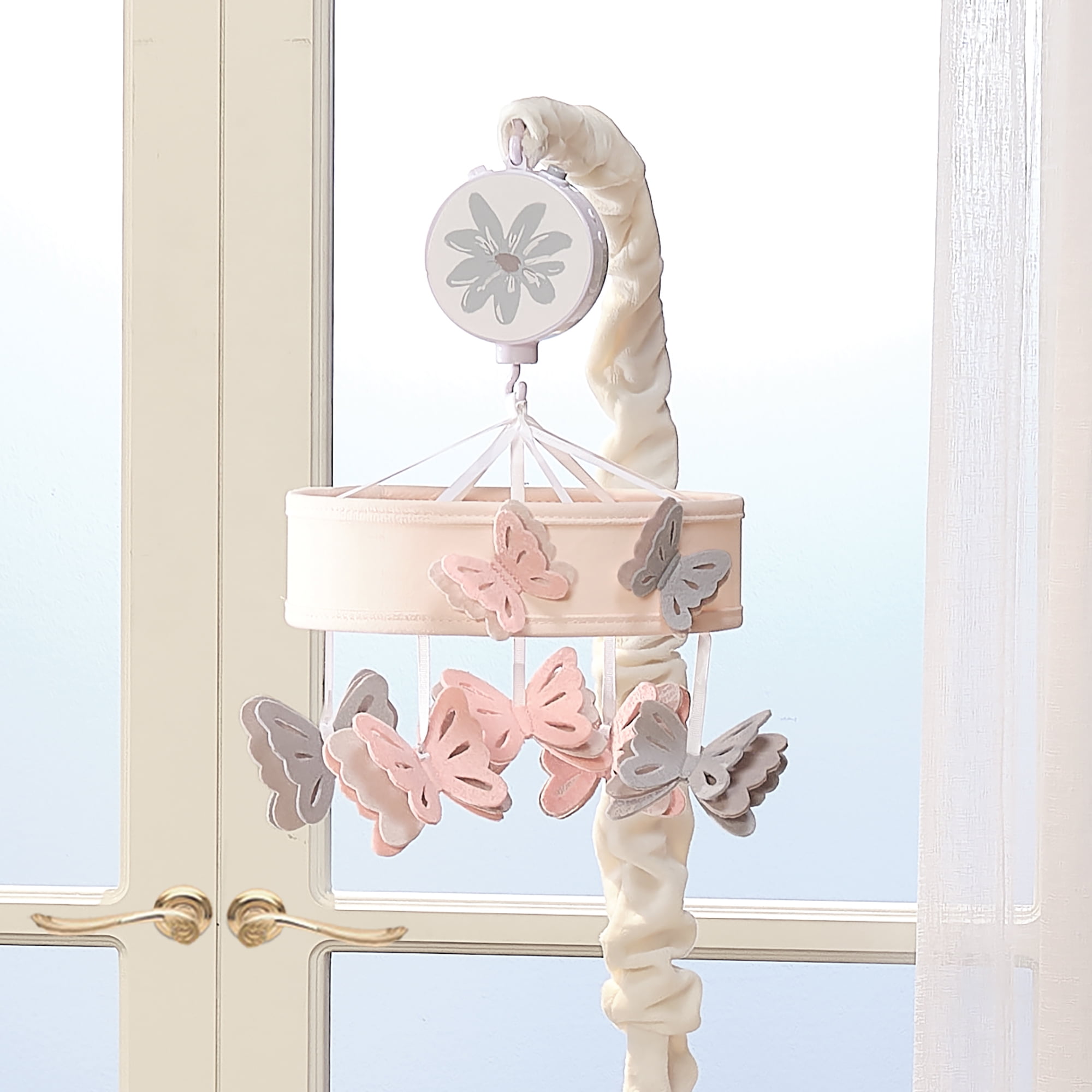 Lambs & Ivy Baby Blooms Pink Butterfly Musical Baby Crib Mobile Soother Toy