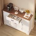 thumbnail image 3 of Coffee Bar Cabinet, 56" Sideboard Buffet Cabinet with Drawer, 4 Doors & Open Side Shelves, Storage Cabinet for Kitchen, Dining Room, Living Room, Coffee Station, White+Retro Desktop, 3 of 11