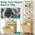 thumbnail image 3 of BAMBOOHOMIE 4 Tier Storage Shelving, 4 Tier Shelves Freestanding Bamboo Shelf with Clothes Basket for Bathroom Laundry Room, Beige, 3 of 7