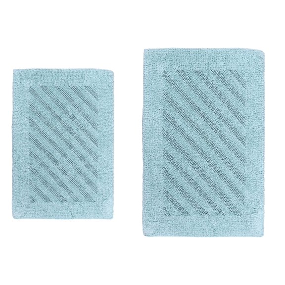 Knightsbridge Shooting Star 220 GSF Reversible Bath Rug Set - 2- Piece - 17"x24" and 21"x34", Light Blue