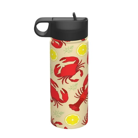 

18 Oz Insulated Sports Bottle Outdoor Sports Gym Handheld Portable Casual Stainless Steel Water Bottle Straw With Lid Lobster Crab Lemon Red Dill