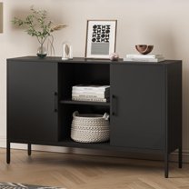 Metal Black TV Stand with Storage,Storage Cabinet Coffee Bar Buffet Cabinet Kitchen Sideboard with Adjustable Shelves for Living Room Bedroom