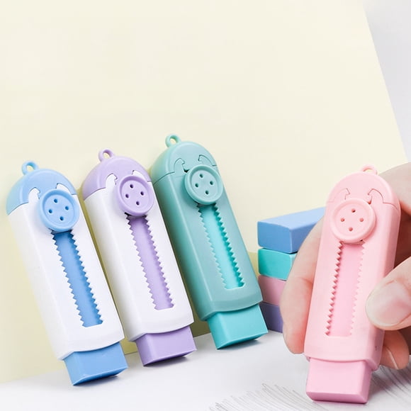 SSZMDLB 4Pcs Sliding Eraser, Telescopic Push-Pull Eraser with Plastic Cover, Soft Cute Rubber Eraser for Study,Children, Office and Home Use, Retractable Pencil Eraser