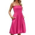 thumbnail image 4 of QingYiHua Womens Summer Smocked Sun Dress with Pockets 2025 Trendy Sleeveless Spaghetti Strap Boho Beach Casual Midi Bubble Dresses Beach Vacation,Hot Pink, 4 of 9