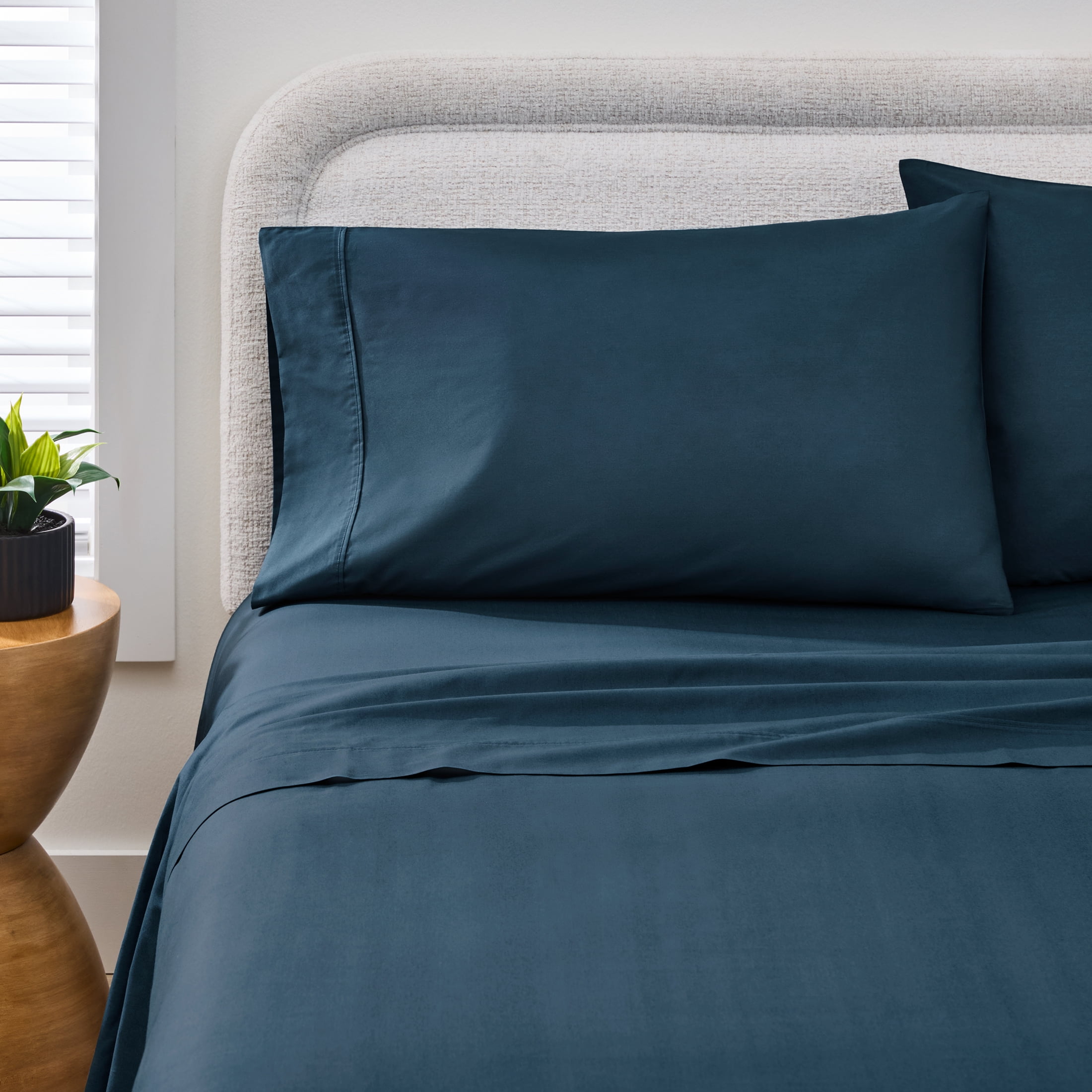 Better Homes & Gardens 300 Thread Count Cotton Percale 3-Piece Teal Ocean Bed Sheet Set, Twin