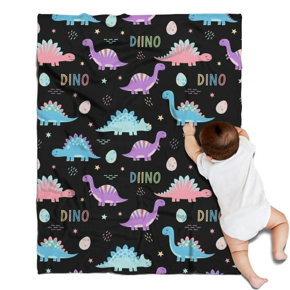 Black Cartoon Dinosaurs Eggs Stars Pattern Blanket,Comfortable Soft Flannel Throw Blanket,All Season,Warm Lightweight Blankets for Sofa Bed Couch Living Room Chair,30"x40"