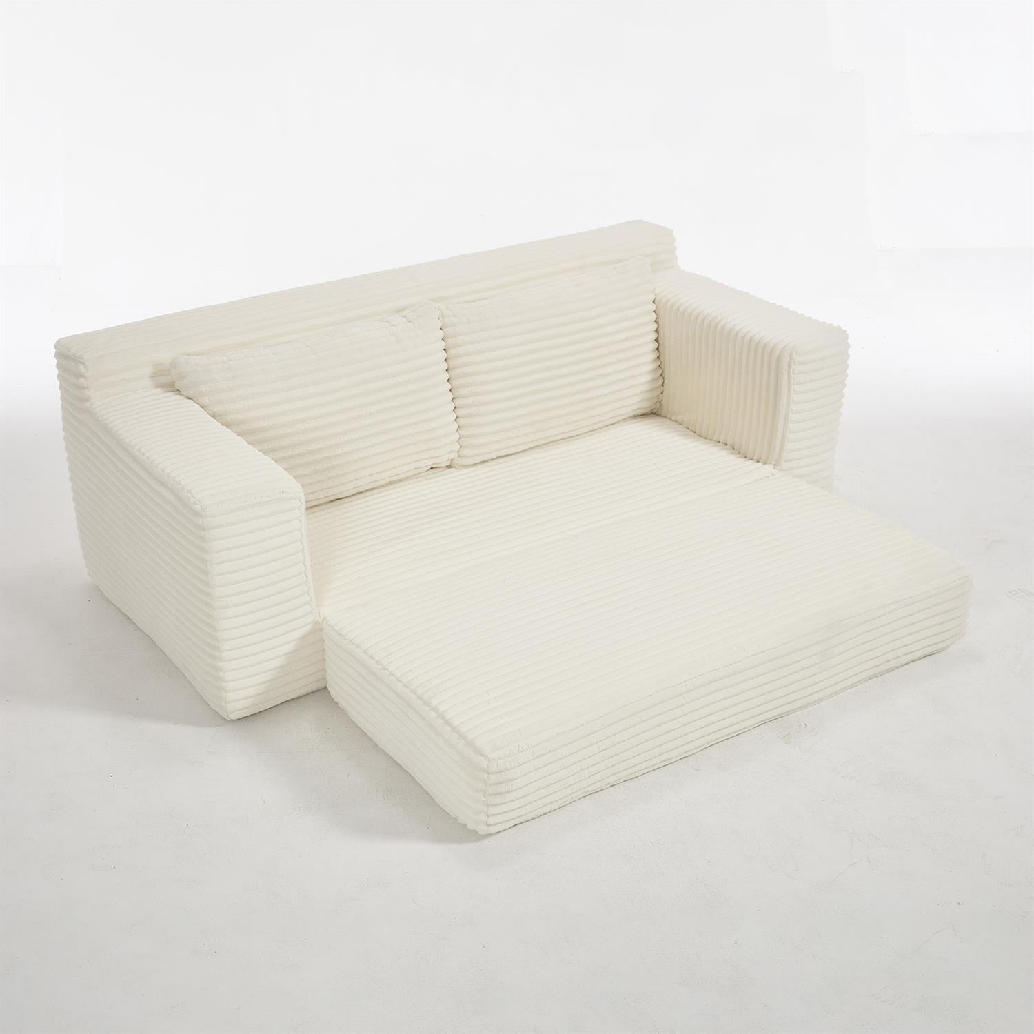 Demi Bonn 72" Cozy Loveseat Sofa Bed with Memory Foam & Sturdy Steel Frame, No Assembly Needed, Convertible 2-in-1 Couch for Small Spaces, Apartments, White