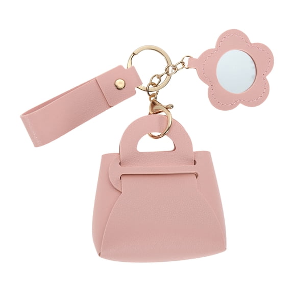 Unique Bargains 1 Pc Handbag Charms Keychains Flower Mirror Bag Accessories Pink