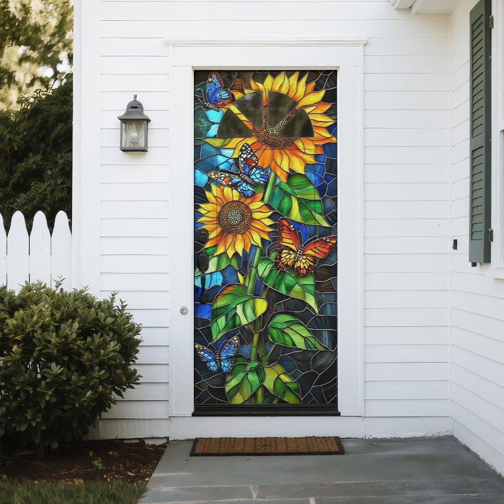 2 Sheet Sunflower Removable Refrigerator Wraps Self-Adhesive Fridge Stickers Peel and Stick Vinyl Fridge Decals Sticker