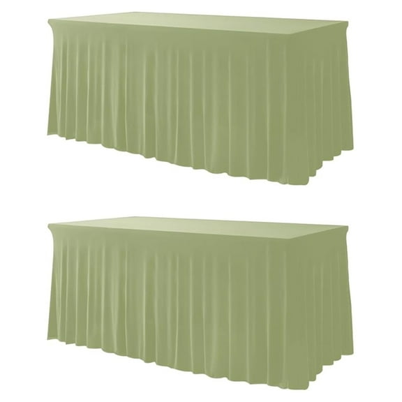 Sage Green Tablecloth Rectangle 6ft - 2pcs Spandex Table Skirts for Banquet, Party, Wedding - Polyester Spandex Blend Table Cover Décor