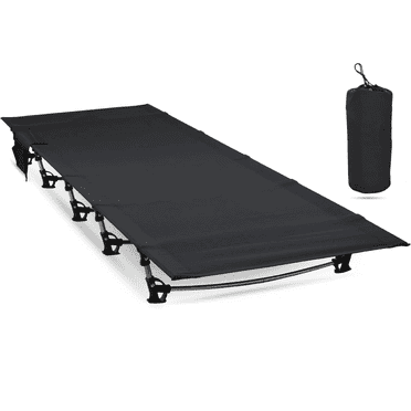 75" Portable Camping Cot For Adults, 330 Lbs Folding Camping Bed With 5 Stabilizers & Side Pocket, Black Guest Bed Easy Setup Lightweight Camping Cots For Hiking Climbing Backpacking, 25.6"x5.9"