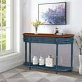 thumbnail image 4 of 52" Retro Half Moon Console Table - Curved Wood Sofa Table with 2 Drawers & Open Shelf for Entryway, Living Room & Hallway in Navy Blue, 4 of 9