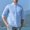 c01Blue, variant on USNSM Mens Cotton Linen Henley Shirts Long Sleeve Casual Shirt Solid Color Summer Beach Hippie T-Shirt Band Collar Shirt with Pocket Black XXL