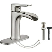 Brushed Nickel Bathroom Faucet, Yundoom Waterfall Bathroom Faucet Pop Up Drain, Single Hole Bathroom Faucet, Single Handle Bathroom Sink Faucet, Bathroom Faucets Brushed Nickel, Vanity Sink Faucet