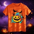 thumbnail image 3 of Abcomgle Girls Halloween Shirts Size 7-8 Spooky Colorful Flame Pumpkin Bat T-Shirts for Kid Girls Crewneck Short Sleeve Shirts for Kids Fall Funny Holiday Top for Girls, 3 of 4