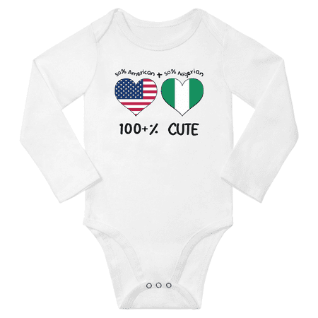 

50% American + 50% Nigerian = 100+% Cute Baby Long Slevve Romper Bodysuit (White 3-6 Months)
