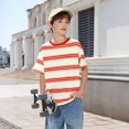 thumbnail image 2 of EnJoCho Boys Striped T Shirt Summer Cute Crew Neck Short Sleeve Tops Tween Cotton Casual Basic Soft Oversized Trendy Light Tees Boys Oversized Cotton T Shirt, 2 of 7