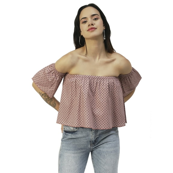 Moomaya Cotton Printed Off-Shoulder Top, Summer Wear Crop Top For Women