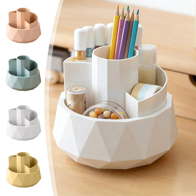 Plastic Pen Holder Blue Detachable Rotating Pen Holder Large Capacity Desktop Stationery Organizer with Partitioned Storage for Office School(1Pcs) Rkxzt